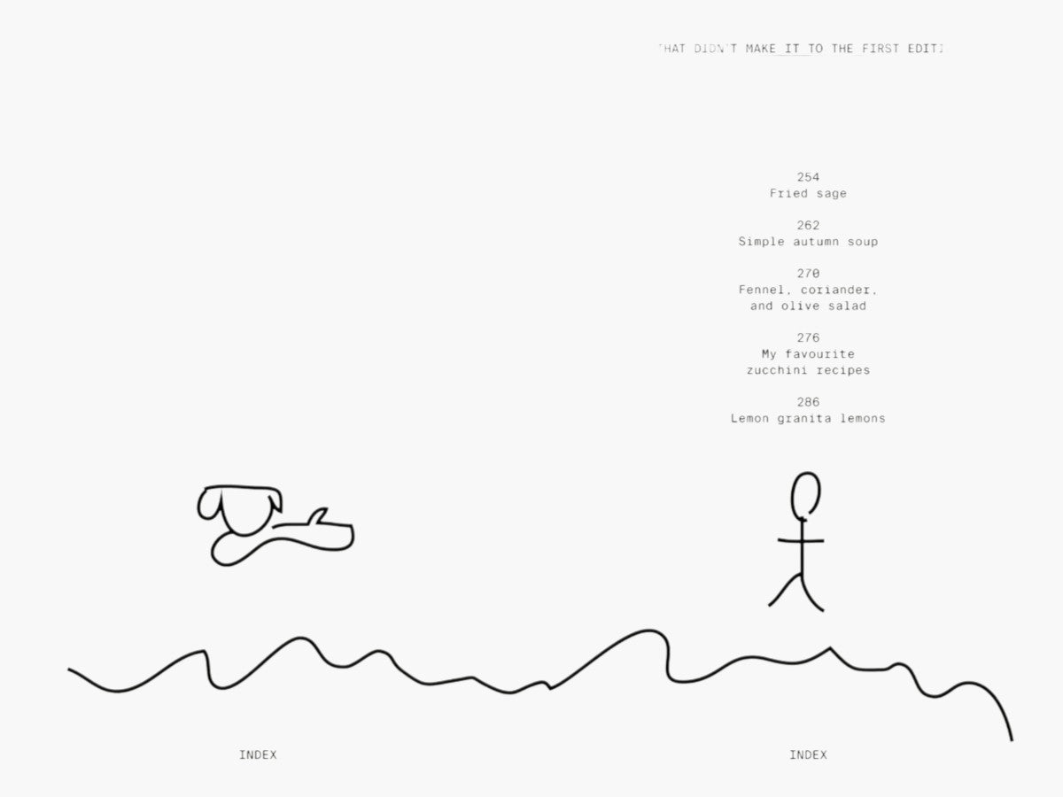 keep-collections All The Stuff We Cooked recipe book interior page with minimalist Masanao Hirayama line drawings